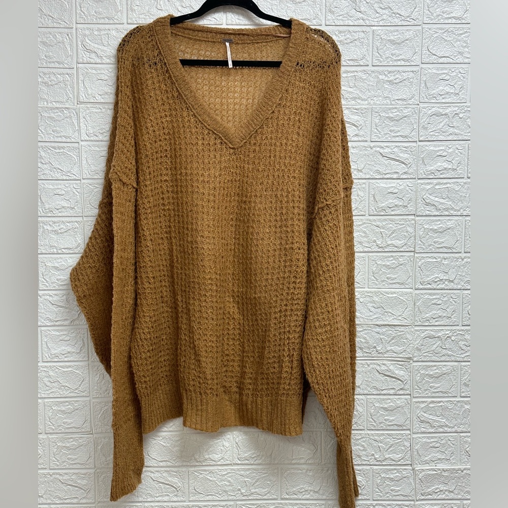 Free people brown v-neck sweater size large